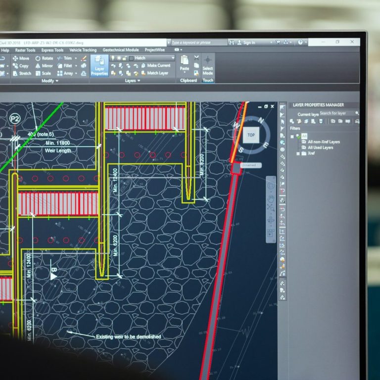 CAD-Software Technische Zeichnung mit Plänen und Details in einer CAD-Software dargestellt.